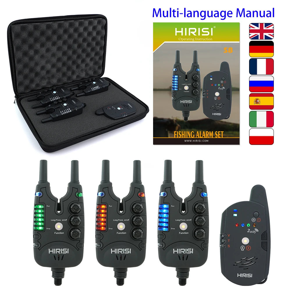 Hirisi Carp Fishing Alarm Set Wireless Bite Alarm 2 Way Remote Control Bite Indicator Fishing Accessories S8