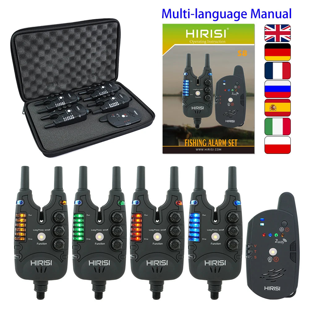 Hirisi Carp Fishing Alarm Set Wireless Bite Alarm 2 Way Remote Control Bite Indicator Fishing Accessories S8