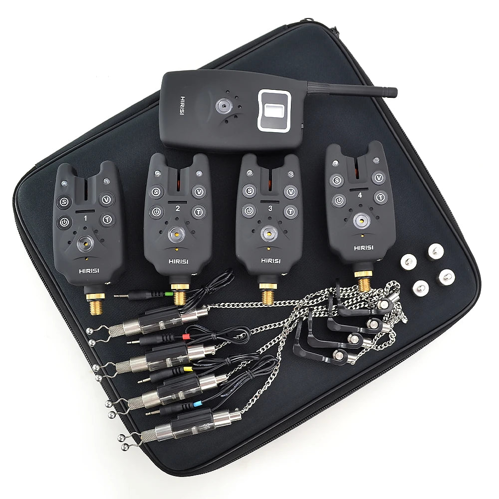 Wireless fishing bite alarm 1+4 set with 4pcs illuminated swinger in  EVA case for carp fishing B1203S
